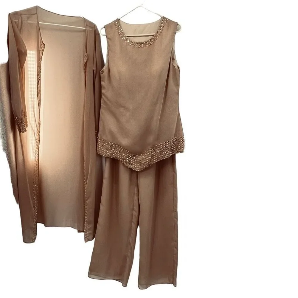 Vintage silky pants set with sheer cover / jacket